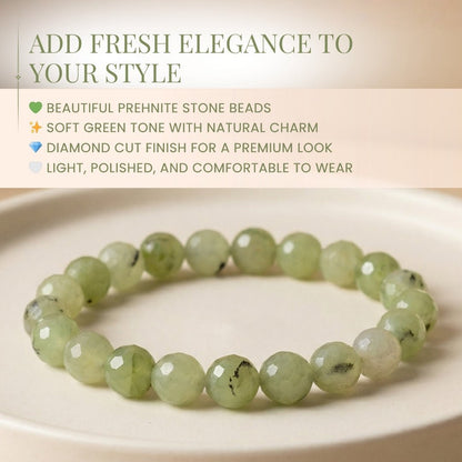 Prehnite Diamond Cut Bracelet (Beads Size 8mm) - plusvalueindia
