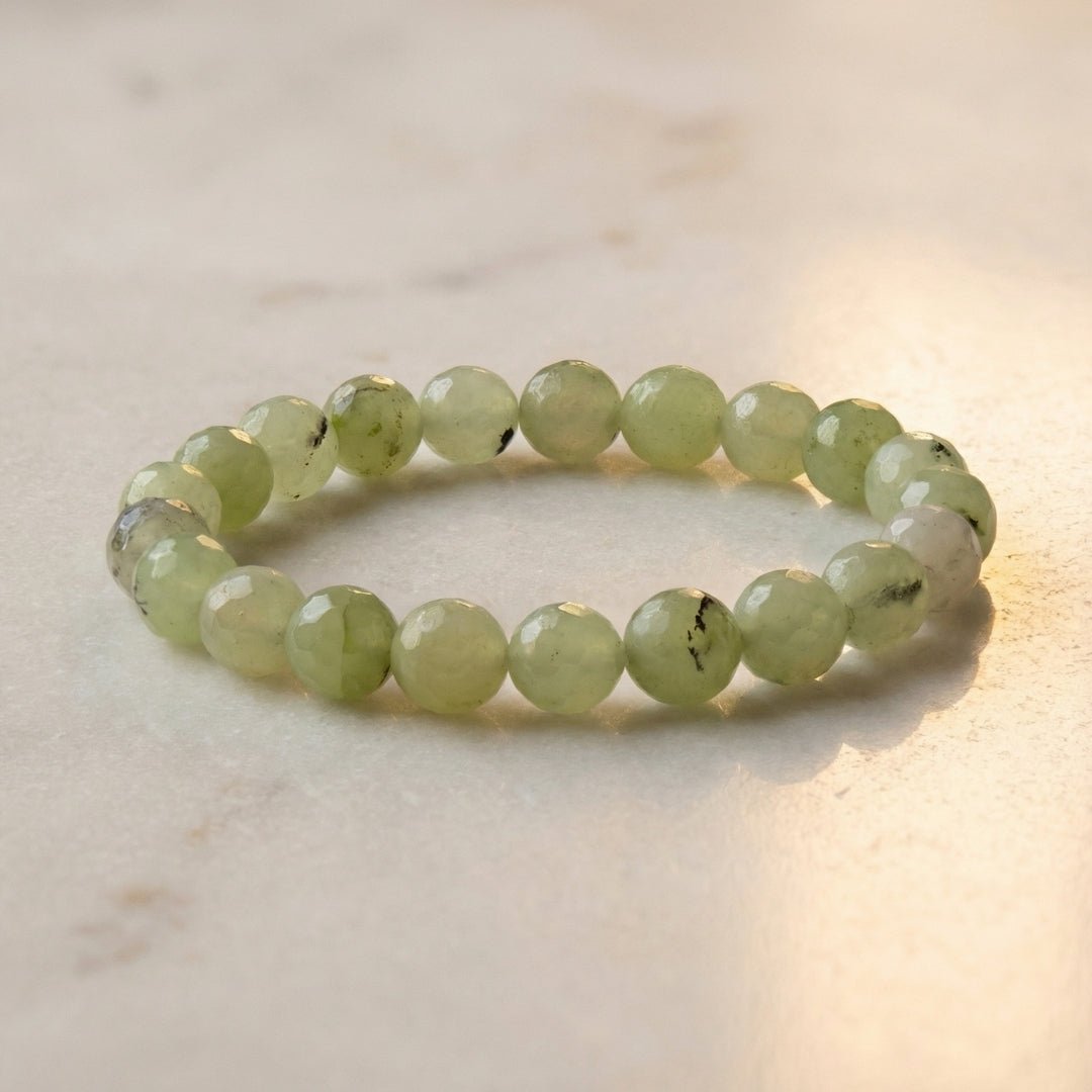 Prehnite Diamond Cut Bracelet (Beads Size 8mm) - plusvalueindia
