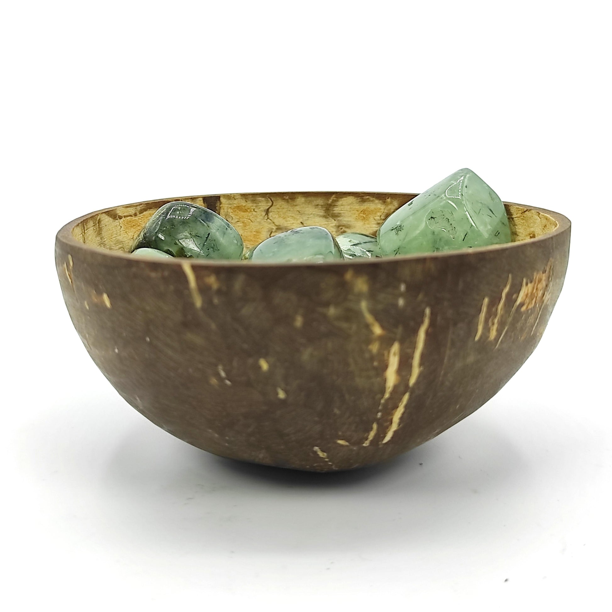 prehnite tumbled stone pebble coconut bowl reiki healing crystal