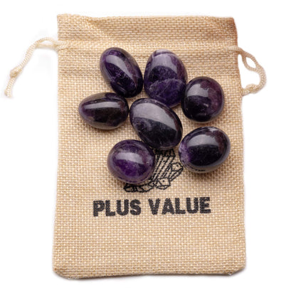 premium amethyst tumble pebble stone 100gm jute bag