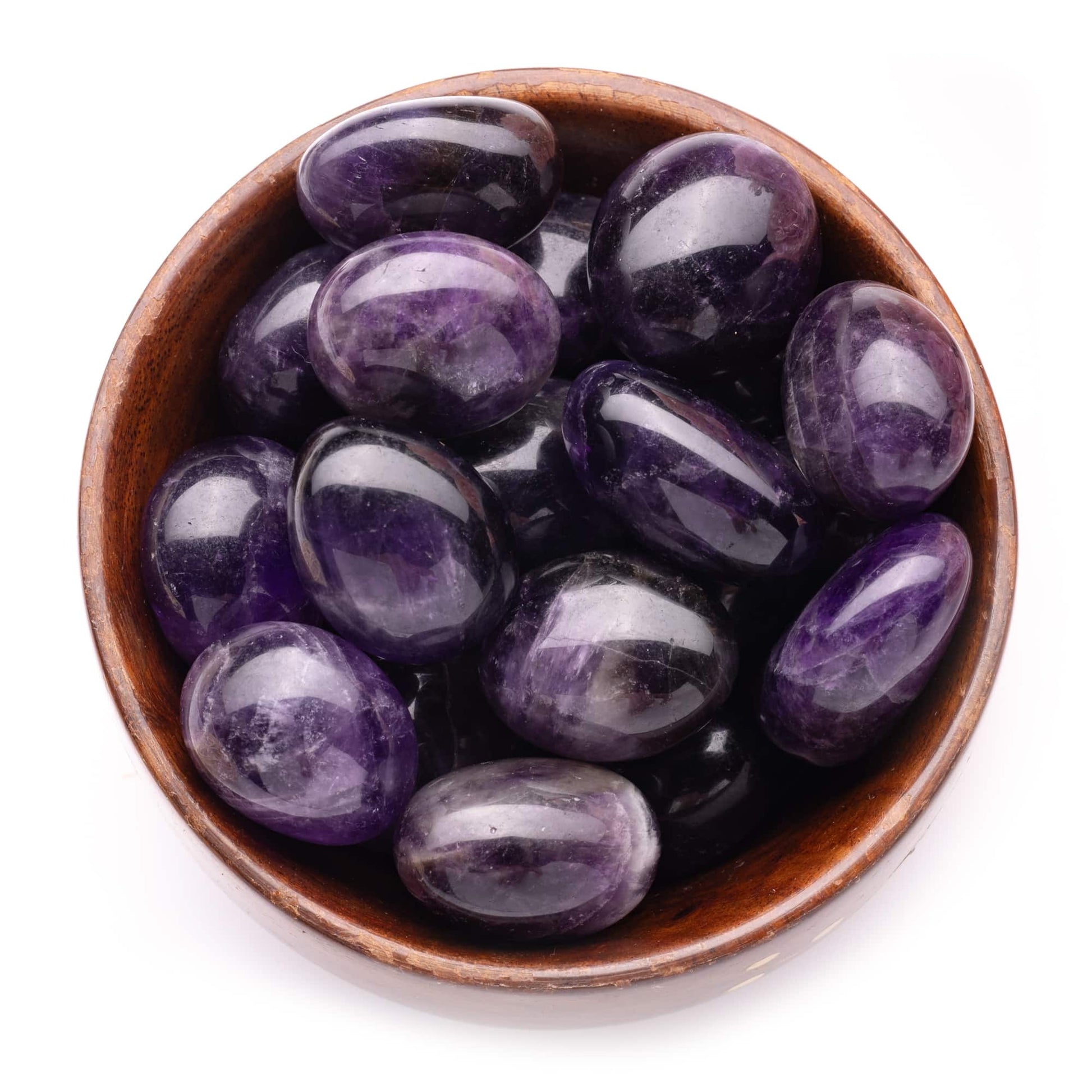 premium amethyst tumble pebble stone 300gm wooden bowl