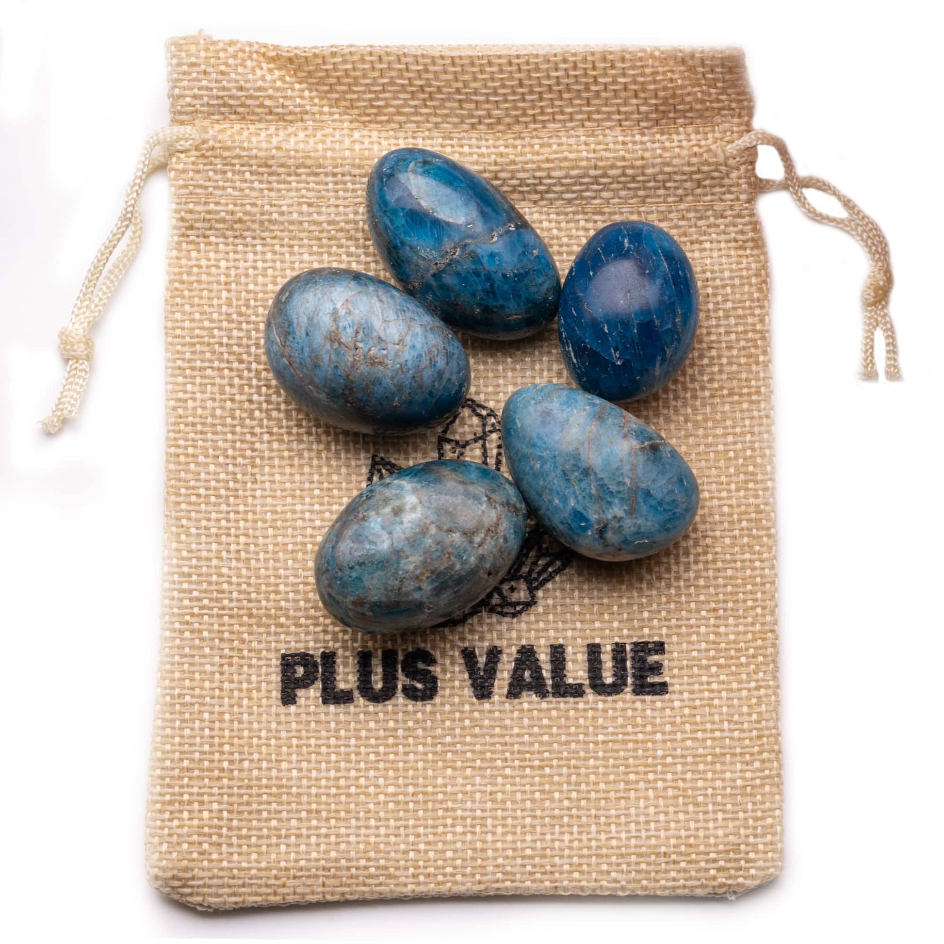 premium blue apatite tumble pebble stone 100gm jute bag