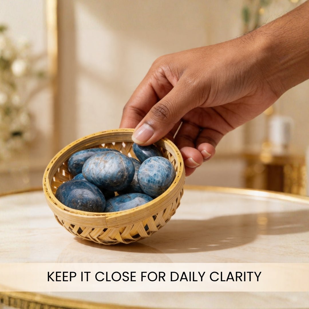 Premium Blue Apatite Tumbled Stone Pebbles - plusvalueindia