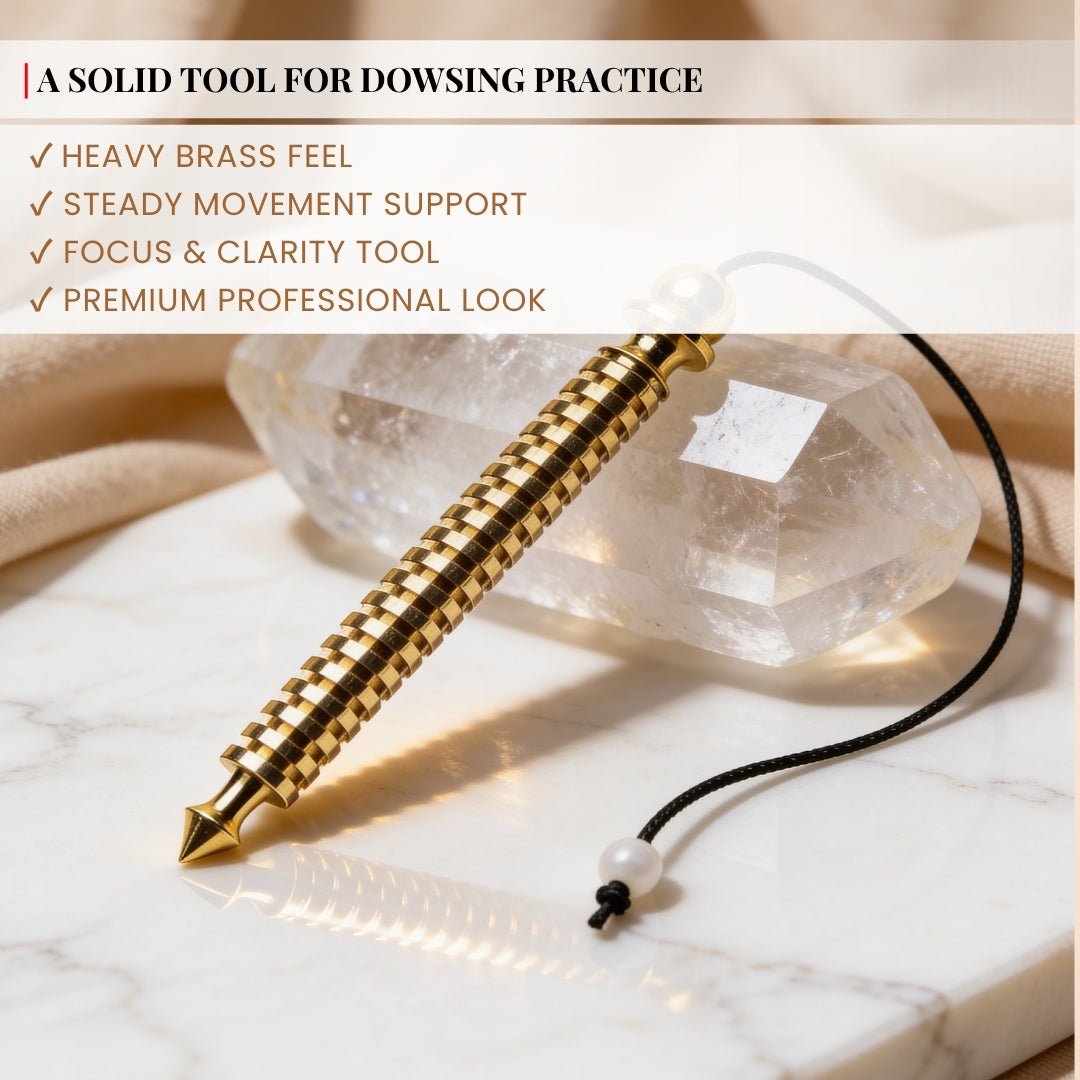 Premium Long Brass Dowsing Pendulum with Dowsing Charts & Attractive Jute Bag - plusvalueindia