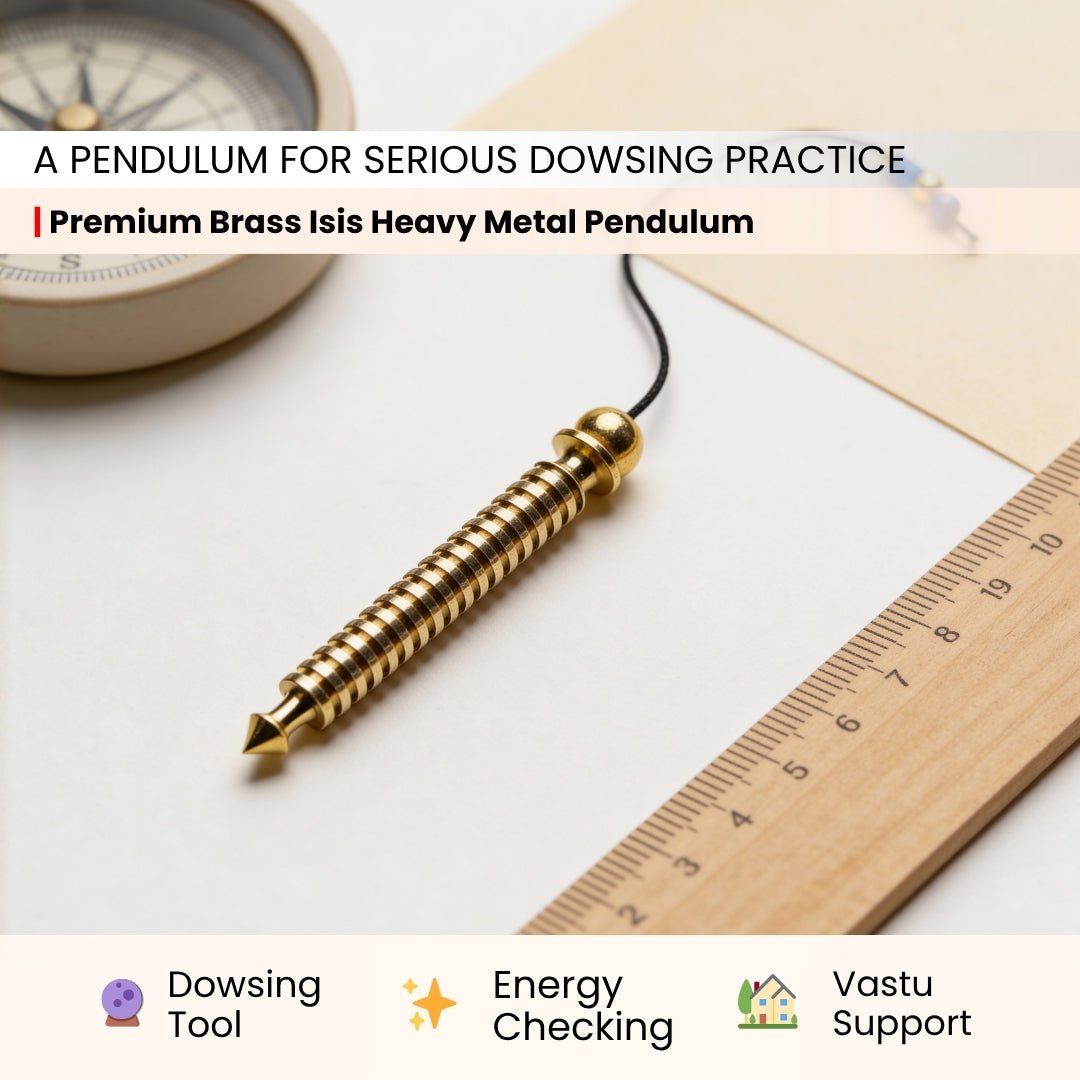 Premium Long Brass Dowsing Pendulum with Dowsing Charts & Attractive Jute Bag - plusvalueindia