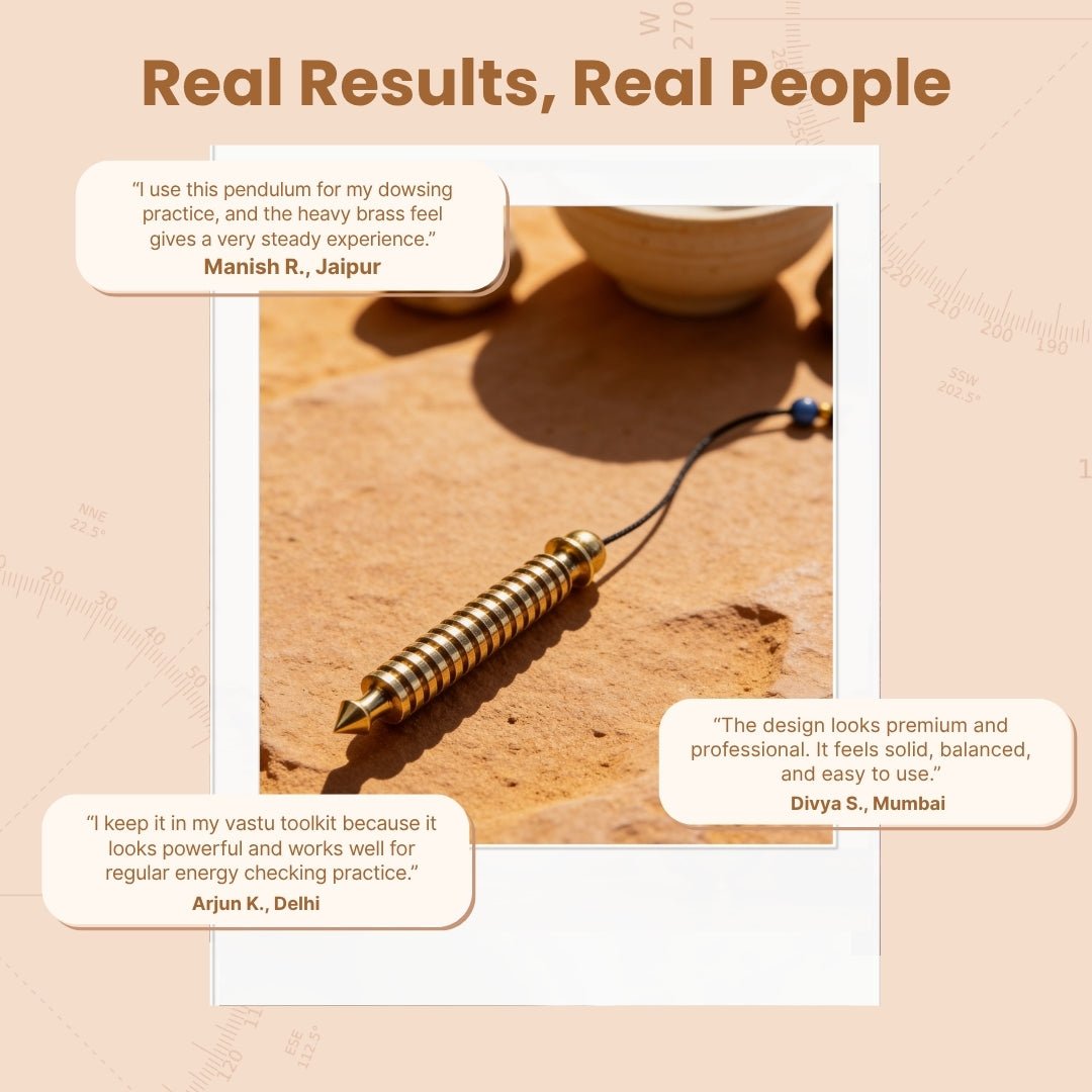 Premium Long Brass Dowsing Pendulum with Dowsing Charts & Attractive Jute Bag - plusvalueindia