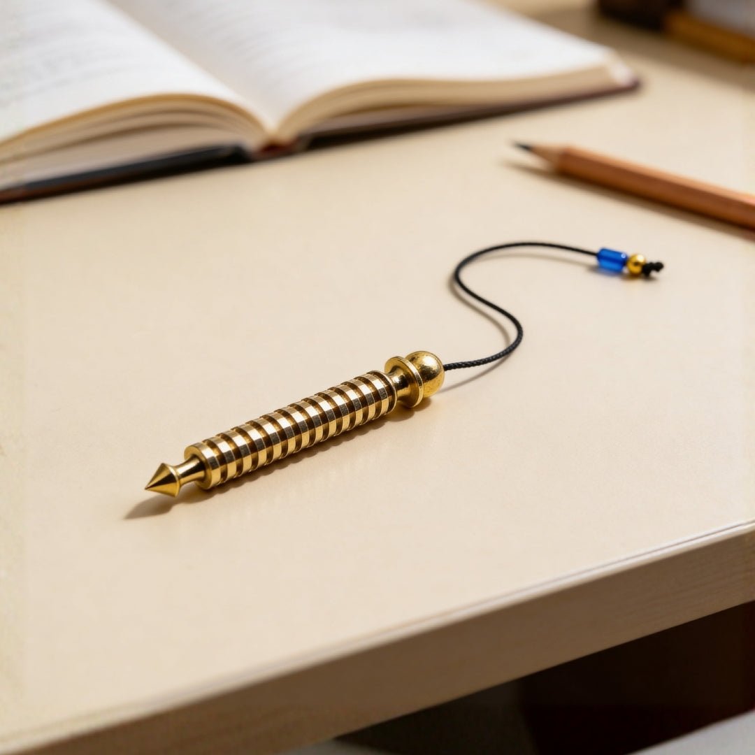 Premium Long Brass Dowsing Pendulum with Dowsing Charts & Attractive Jute Bag - plusvalueindia