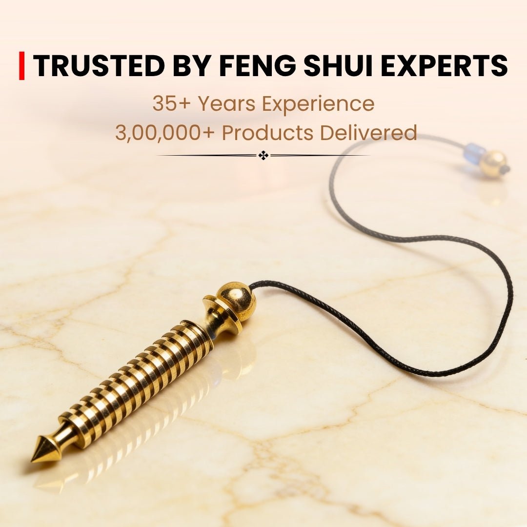 Premium Long Brass Dowsing Pendulum with Dowsing Charts & Attractive Jute Bag - plusvalueindia