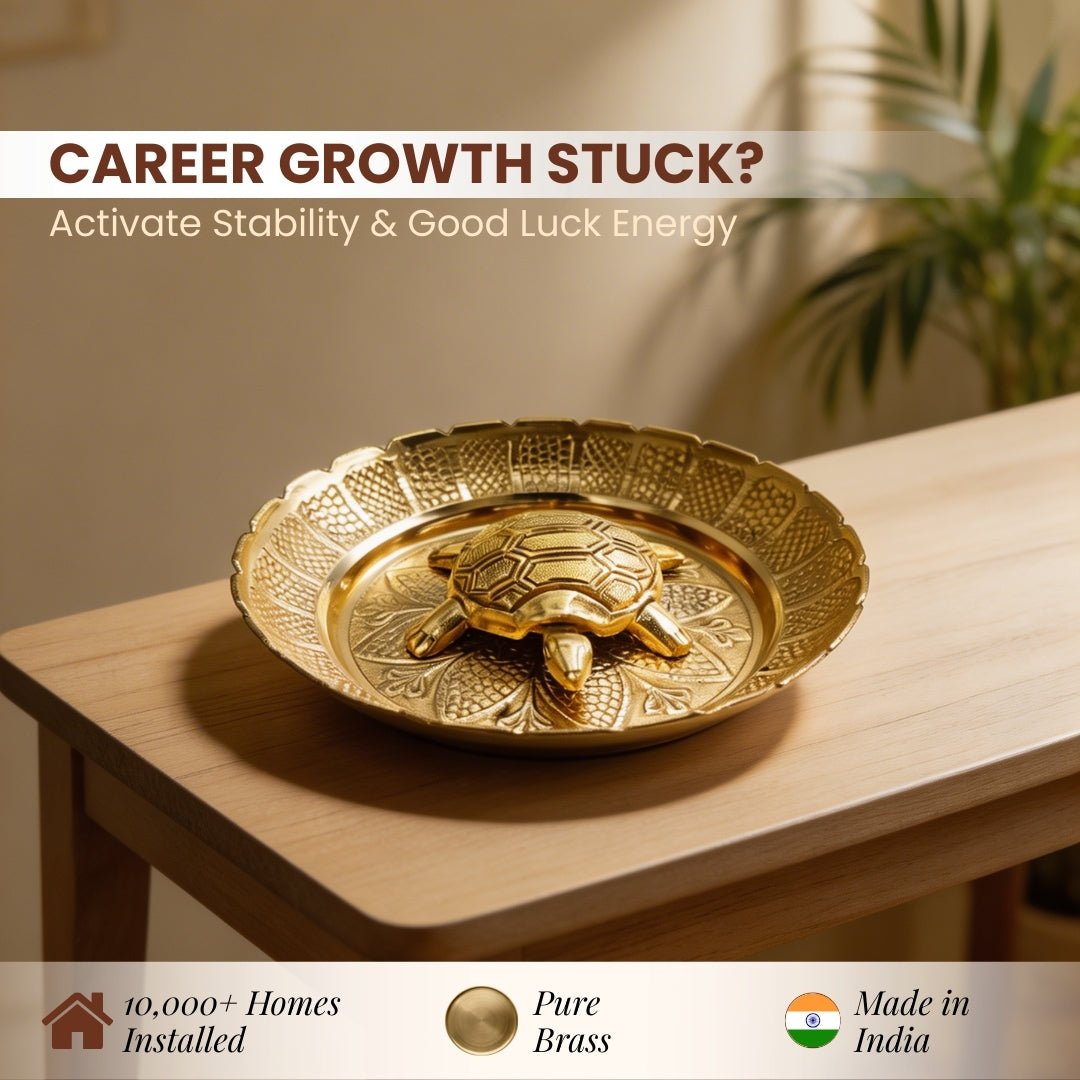 Premium Handicraft Vastu Feng Shui Brass Tortoise Turtle With Plate [Career Growth, Good Luck, Job Opportunities] - plusvalueindia
