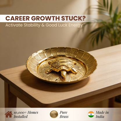 Premium Handicraft Vastu Feng Shui Brass Tortoise Turtle With Plate [Career Growth, Good Luck, Job Opportunities] - plusvalueindia