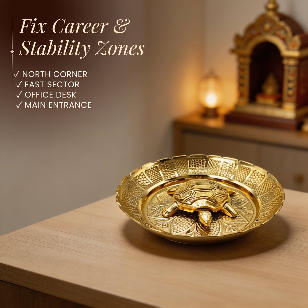 Premium Handicraft Vastu Feng Shui Brass Tortoise Turtle With Plate [Career Growth, Good Luck, Job Opportunities] - plusvalueindia