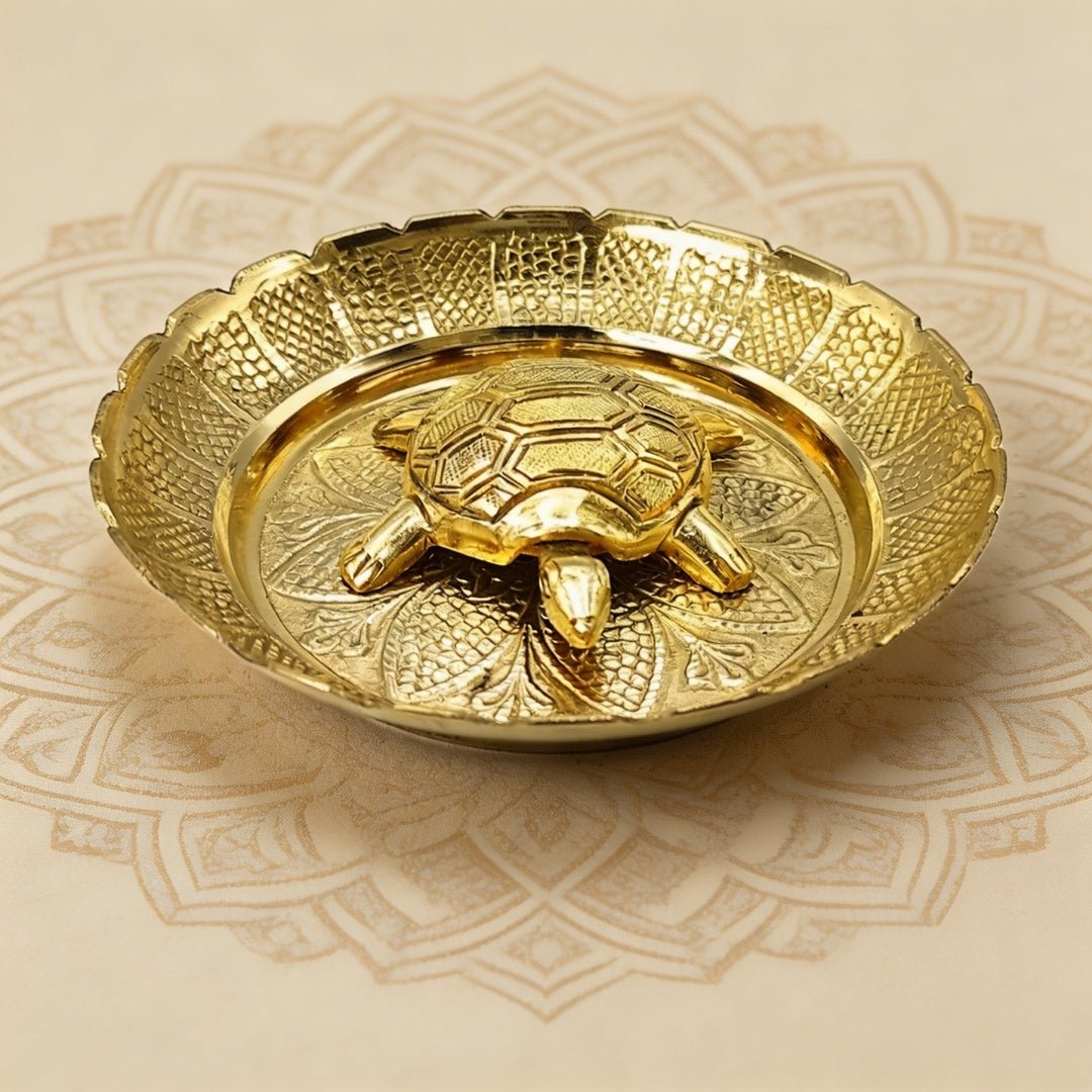 Premium Handicraft Vastu Feng Shui Brass Tortoise Turtle With Plate [Career Growth, Good Luck, Job Opportunities] - plusvalueindia