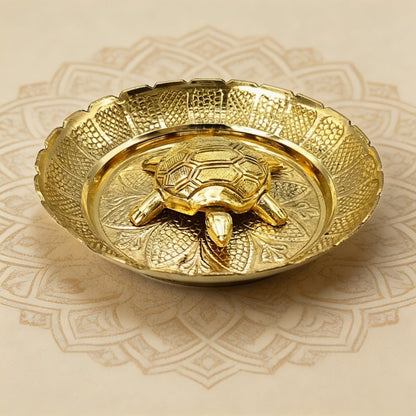 Premium Handicraft Vastu Feng Shui Brass Tortoise Turtle With Plate [Career Growth, Good Luck, Job Opportunities] - plusvalueindia
