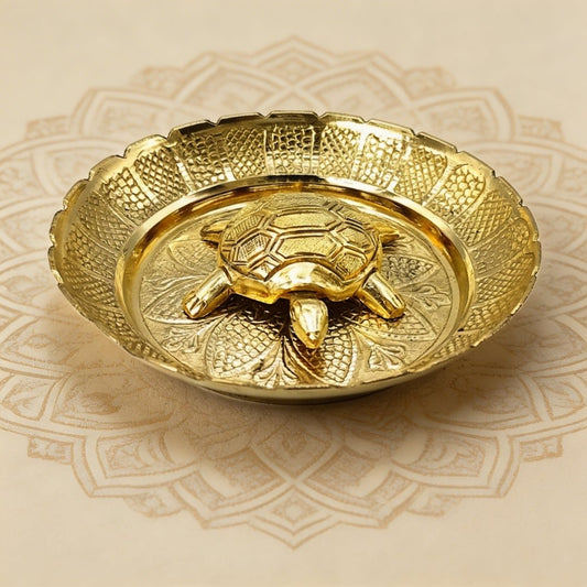 Premium Handicraft Vastu Feng Shui Brass Tortoise Turtle With Plate [Career Growth, Good Luck, Job Opportunities] - plusvalueindia