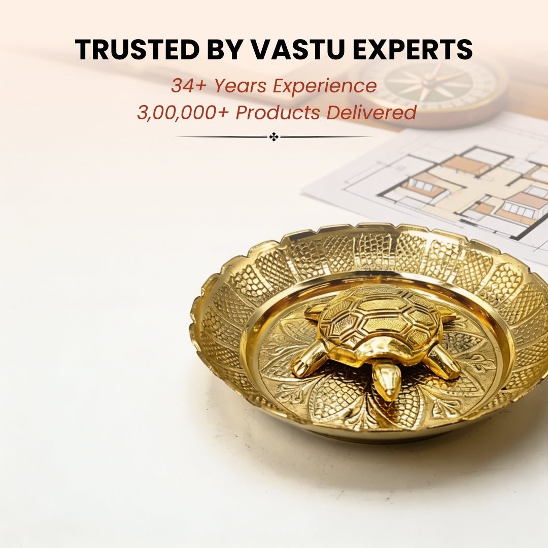 Premium Handicraft Vastu Feng Shui Brass Tortoise Turtle With Plate [Career Growth, Good Luck, Job Opportunities] - plusvalueindia