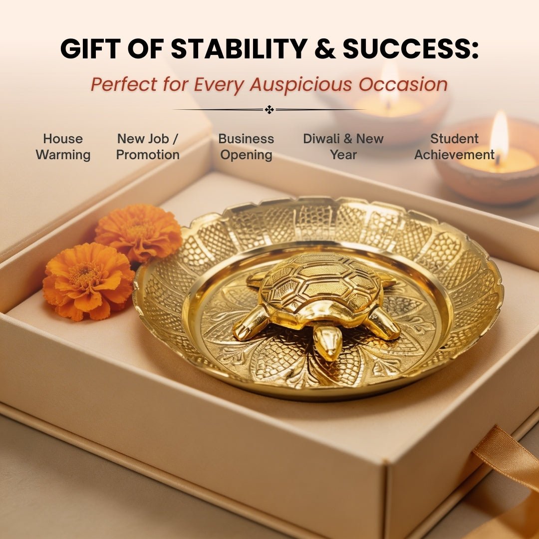 Premium Handicraft Vastu Feng Shui Brass Tortoise Turtle With Plate [Career Growth, Good Luck, Job Opportunities] - plusvalueindia