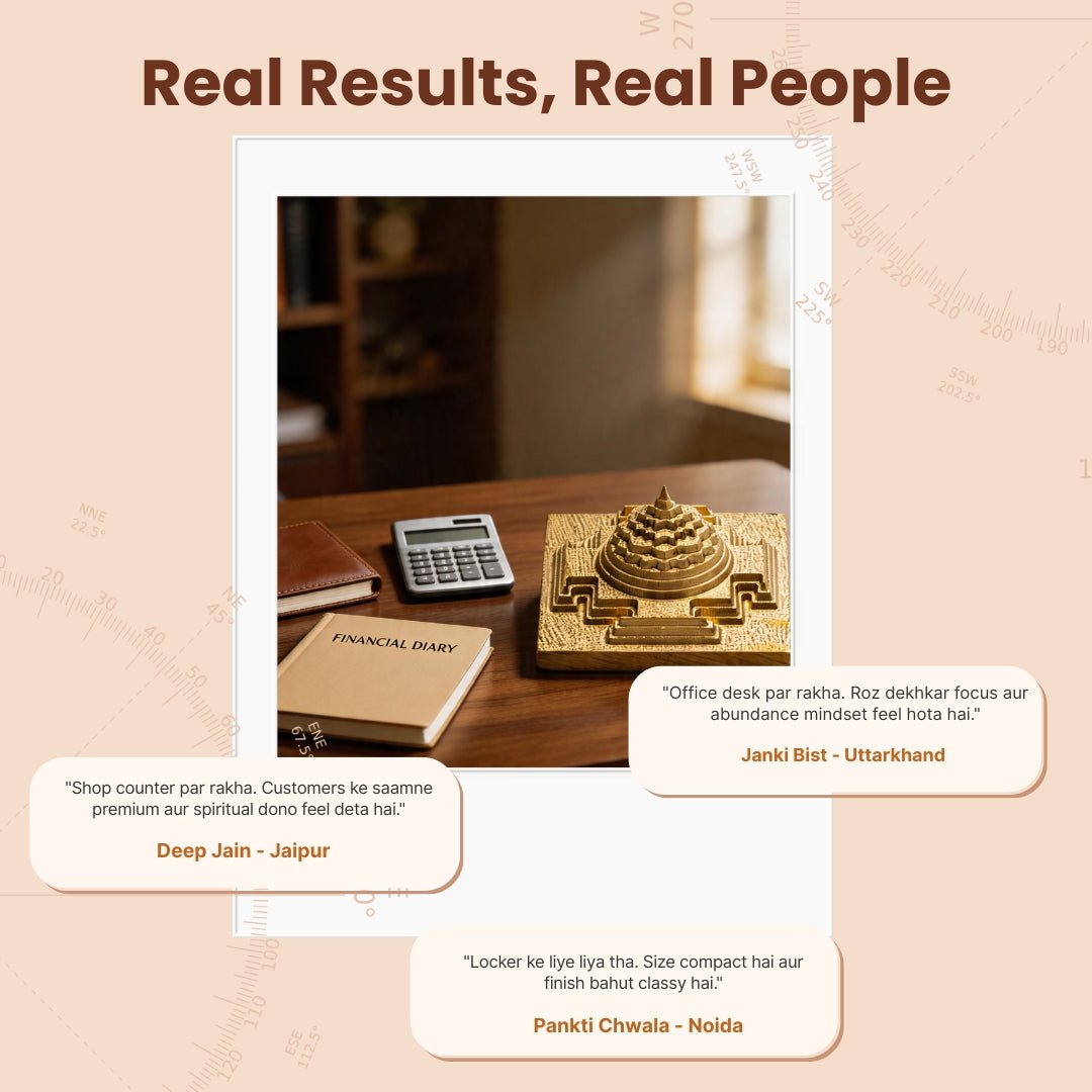 Meru Shri Yantra Gold Plated - 3D Vastu Yantra for Wealth & Prosperity, Home & Office Pooja, CNC Cut - plusvalueindia