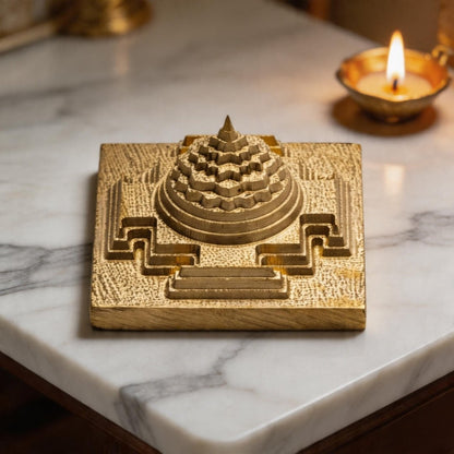 Meru Shri Yantra Gold Plated - 3D Vastu Yantra for Wealth & Prosperity, Home & Office Pooja, CNC Cut - plusvalueindia