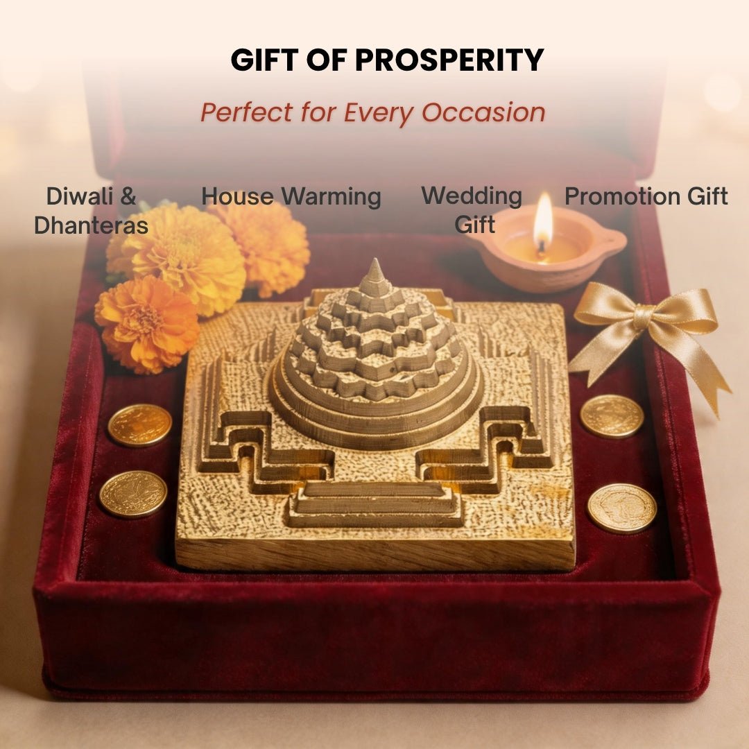 Meru Shri Yantra Gold Plated - 3D Vastu Yantra for Wealth & Prosperity, Home & Office Pooja, CNC Cut - plusvalueindia