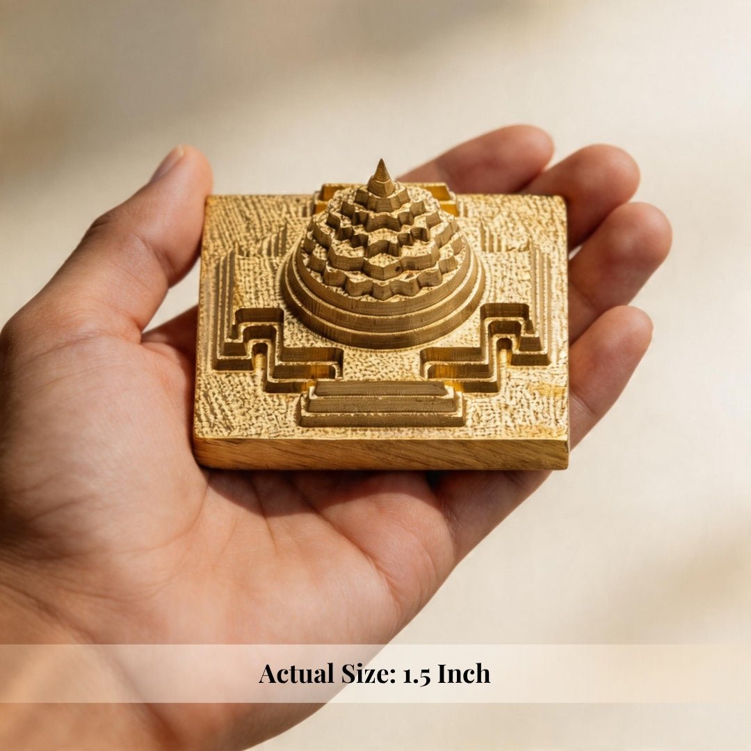 Meru Shri Yantra Gold Plated - 3D Vastu Yantra for Wealth & Prosperity, Home & Office Pooja, CNC Cut - plusvalueindia