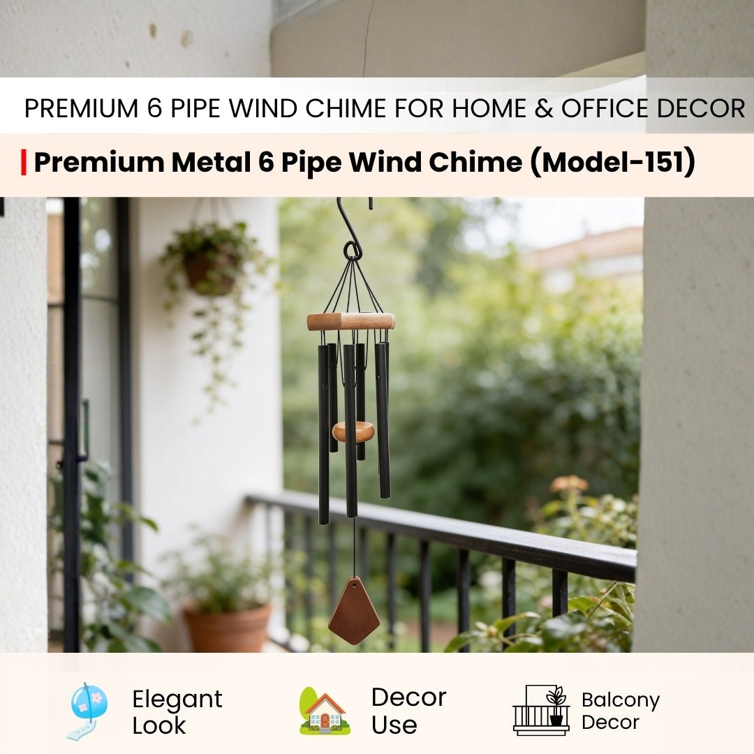 Feng Shui Metal Wind Chimes for Home Bungalow Villa Garden Decor 6 Pipes [42 Inches, Black Color, Big Size] (Model W-151) - plusvalueindia