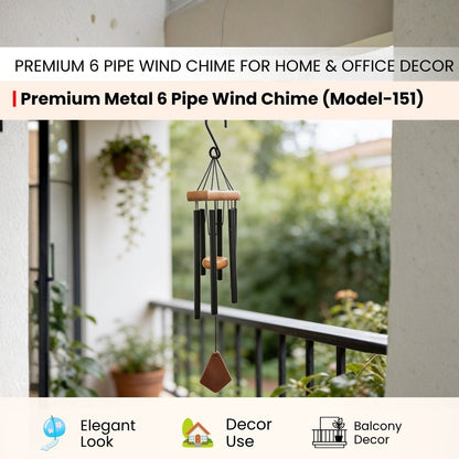 Feng Shui Metal Wind Chimes for Home Bungalow Villa Garden Decor 6 Pipes [42 Inches, Black Color, Big Size] (Model W-151) - plusvalueindia