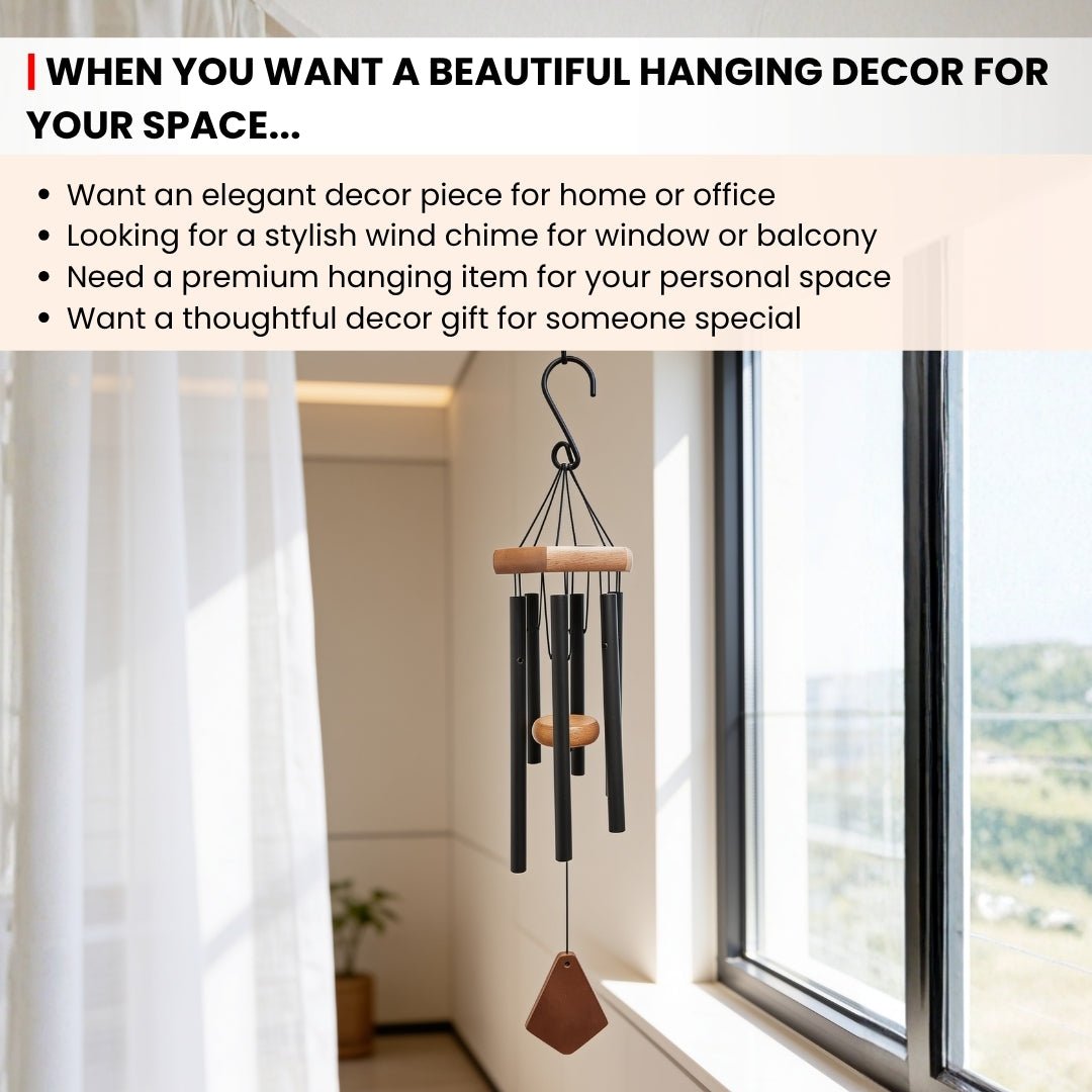 Feng Shui Metal Wind Chimes for Home Bungalow Villa Garden Decor 6 Pipes [42 Inches, Black Color, Big Size] (Model W-151) - plusvalueindia