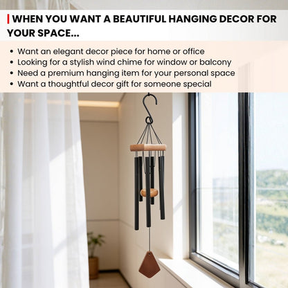 Feng Shui Metal Wind Chimes for Home Bungalow Villa Garden Decor 6 Pipes [42 Inches, Black Color, Big Size] (Model W-151) - plusvalueindia