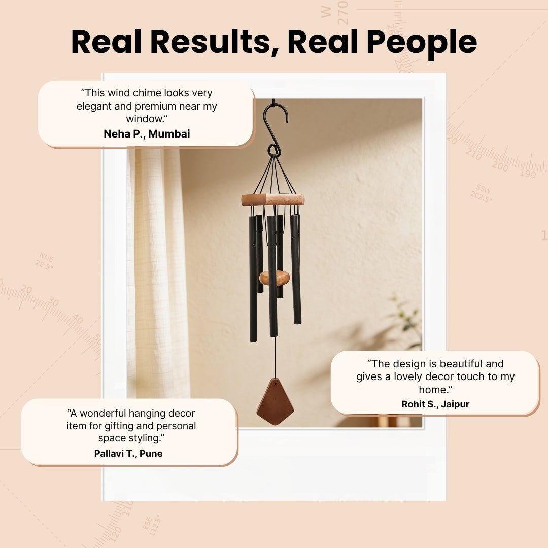 Feng Shui Metal Wind Chimes for Home Bungalow Villa Garden Decor 6 Pipes [42 Inches, Black Color, Big Size] (Model W-151) - plusvalueindia