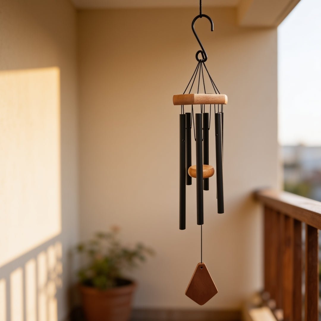 Feng Shui Metal Wind Chimes for Home Bungalow Villa Garden Decor 6 Pipes [42 Inches, Black Color, Big Size] (Model W-151) - plusvalueindia