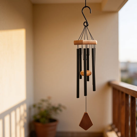 Feng Shui Metal Wind Chimes for Home Bungalow Villa Garden Decor 6 Pipes [42 Inches, Black Color, Big Size] (Model W-151) - plusvalueindia
