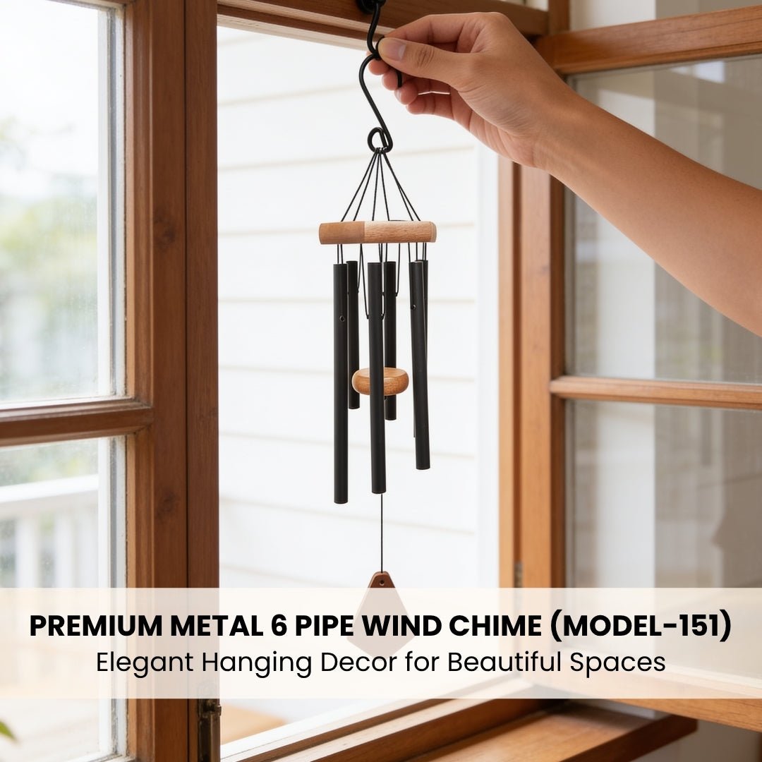 Feng Shui Metal Wind Chimes for Home Bungalow Villa Garden Decor 6 Pipes [42 Inches, Black Color, Big Size] (Model W-151) - plusvalueindia