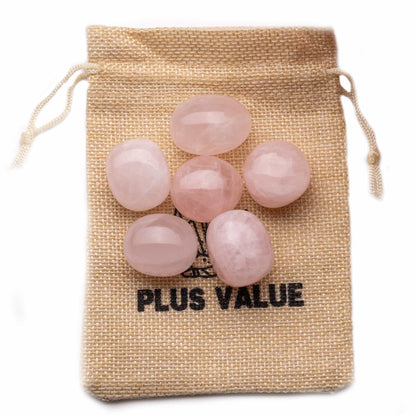 premium rose quartz tumble pebble stone 100gm jute bag