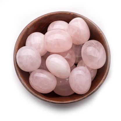 premium rose quartz tumble pebble stone 300gm wooden bowl
