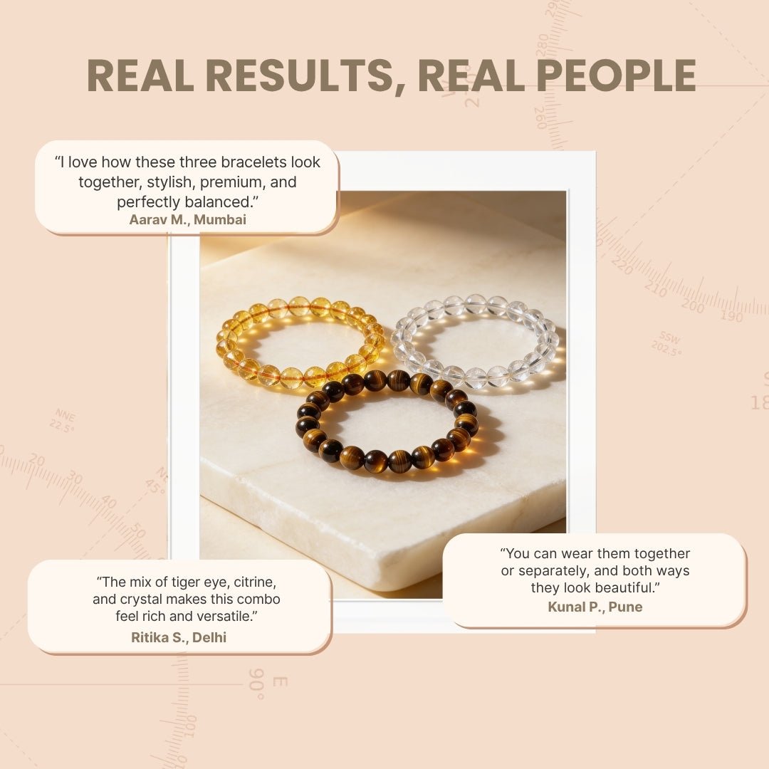 Premium Trio Bracelets Citrine, Crystal & Tiger Eye - plusvalueindia