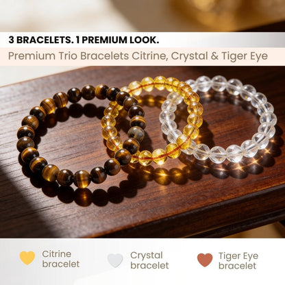 Premium Trio Bracelets Citrine, Crystal & Tiger Eye - plusvalueindia