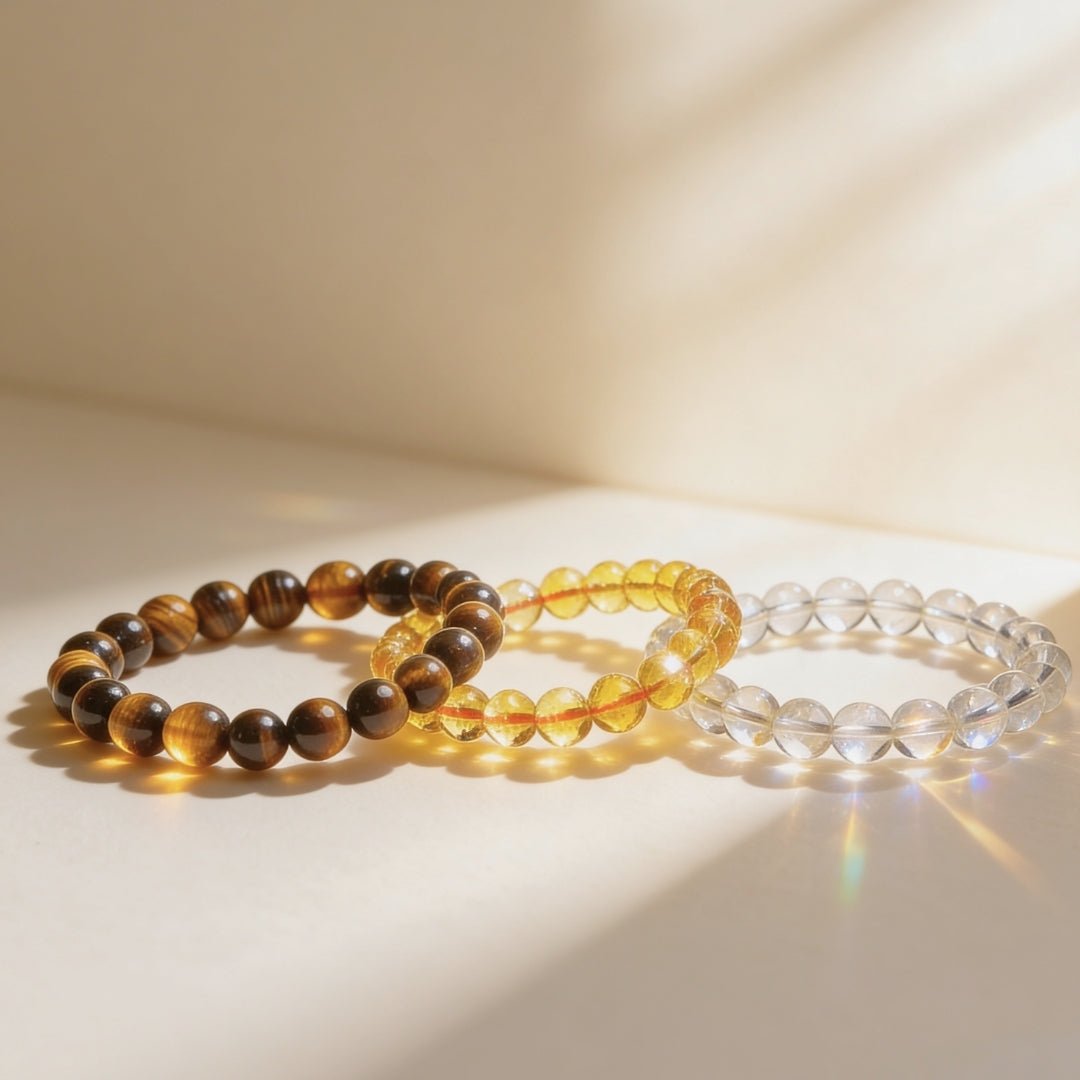 Premium Trio Bracelets Citrine, Crystal & Tiger Eye - plusvalueindia