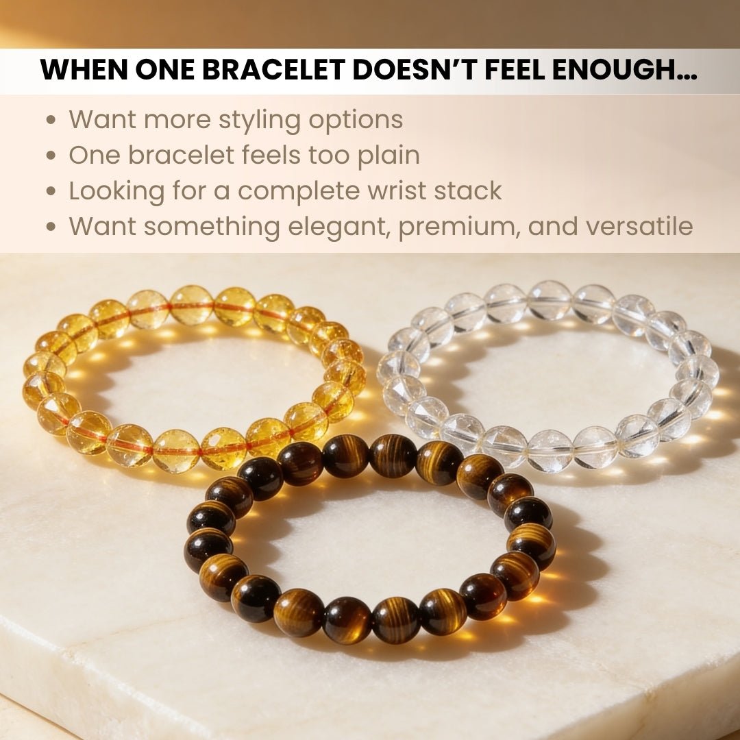 Premium Trio Bracelets Citrine, Crystal & Tiger Eye - plusvalueindia