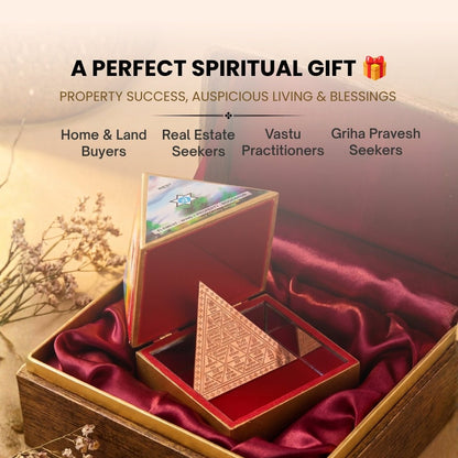 Authentic Bhoomi Dosh Nashak Yantra resting in open palm demonstrating compact handheld size, metallic sheen, and solid build