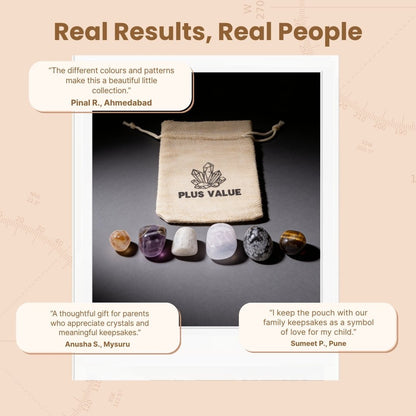 Protection for Children crystal pouch displayed beside positive affirmation guide card in gift packaging
