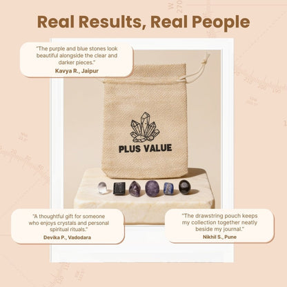 Psychic Awareness and Protection crystal bag displayed beside an informational guide card and gift-ready packaging