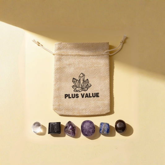 Psychic Awareness and Protection pocket crystal bag featuring intuitive shielding tumbled gemstones in a drawstring pouch