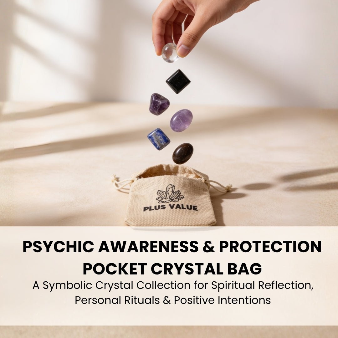 Set of polished psychic awareness crystals resting in palm showing handheld portable size and glossy finish