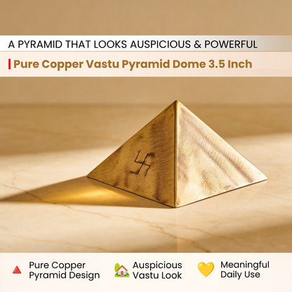 Copper Vastu Pyramid Products & Remedies for Home, Temple, Main Door, Kitchen, Bedroom (3.5-inches, Hollow Dome) - plusvalueindia