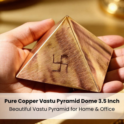 Copper Vastu Pyramid Products & Remedies for Home, Temple, Main Door, Kitchen, Bedroom (3.5-inches, Hollow Dome) - plusvalueindia