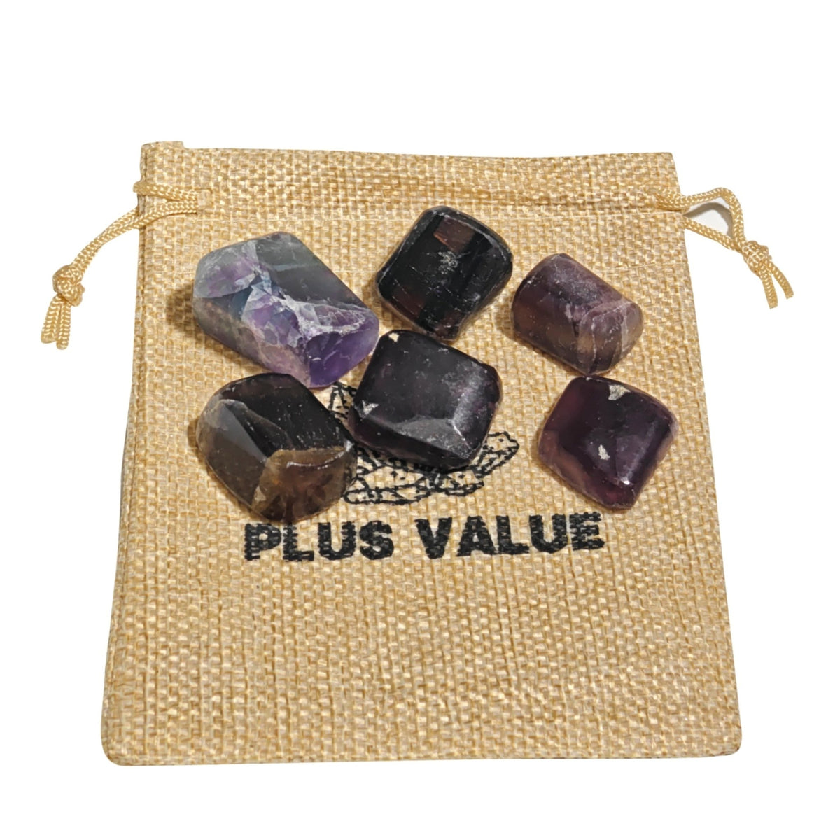Close-up of smooth polished Purple Fluorite pebbles showing translucent violet hues, chevron banding, and glassy luster