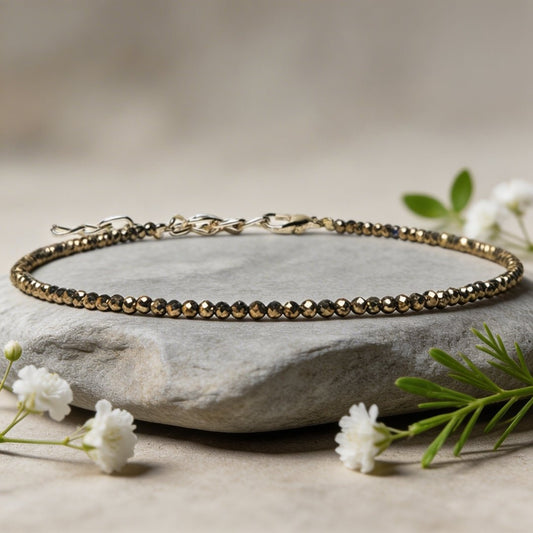 ✨ PYRITE ANKLET FOR WOMEN – WEALTH, CONFIDENCE & MANIFESTATION JEWELLERY - plusvalueindia