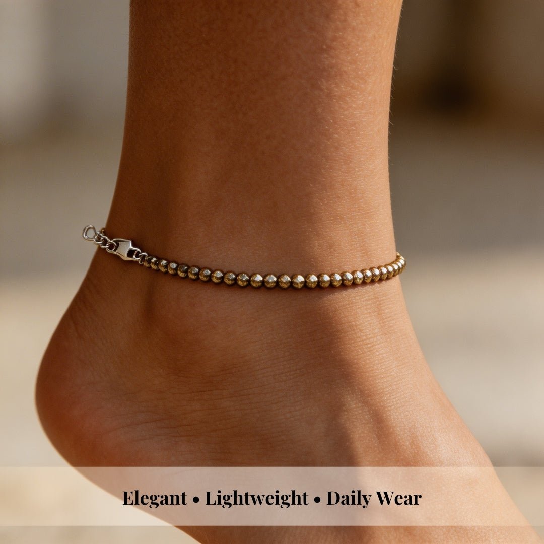✨ PYRITE ANKLET FOR WOMEN – WEALTH, CONFIDENCE & MANIFESTATION JEWELLERY - plusvalueindia