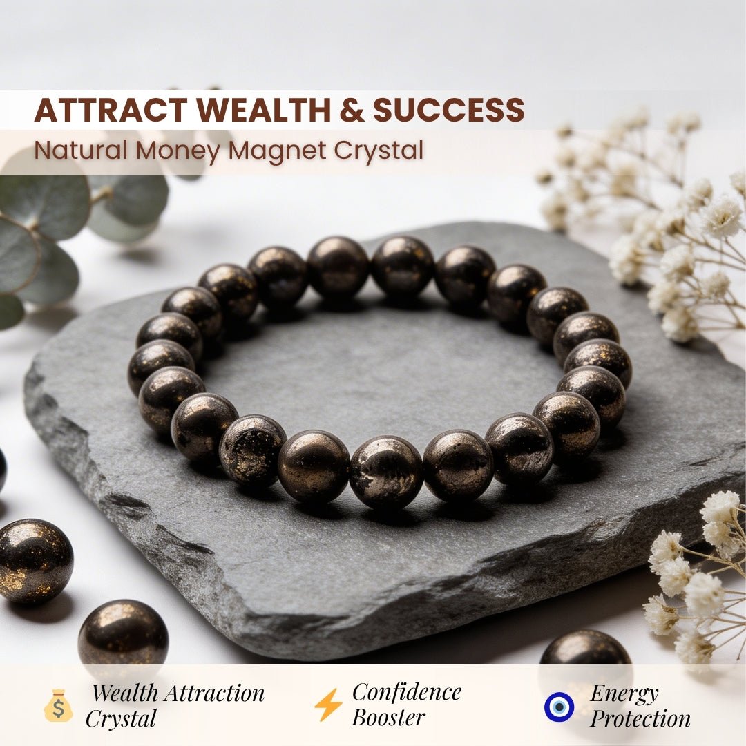 Pyrite Bracelet to Attract Abundance, Prosperity & Good Luck, Money Magnet - plusvalueindia