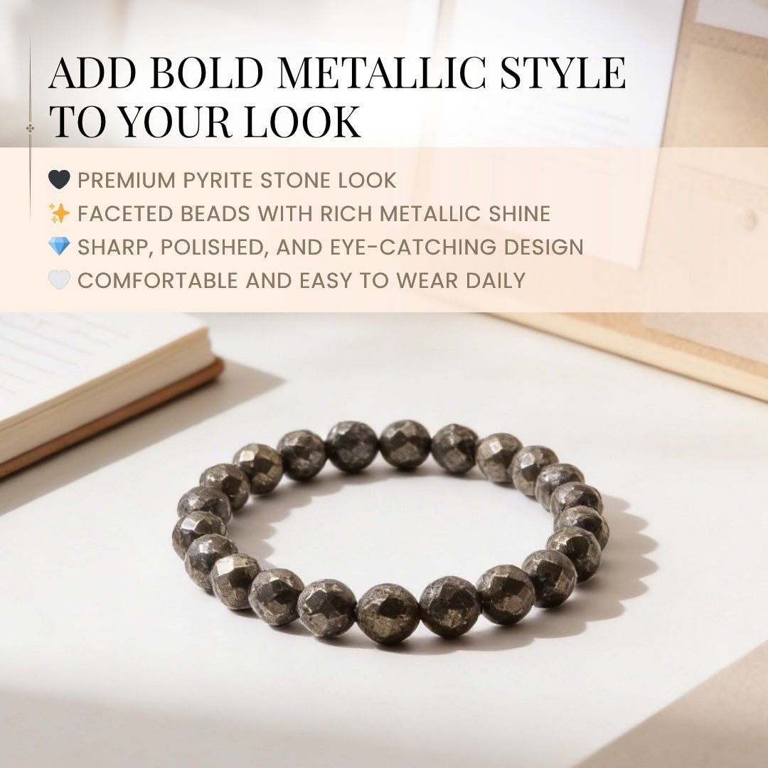Pyrite Faceted Bracelet Attract Money & Wealth Fast (8mm Beads) - plusvalueindia